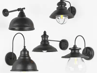 10 barn outdoor lights Low-poly 3D model
