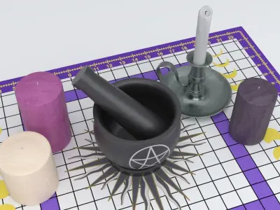 Pestle and Mortar with Candles 3D model