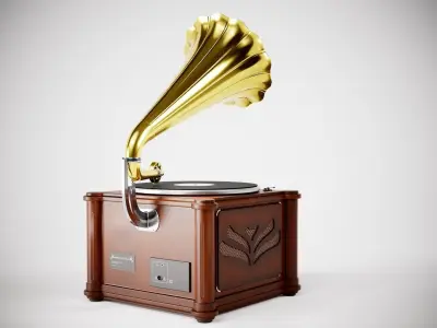 Vintage wooden gameready pbr  gramophone player rf1 Low-poly 3D model
