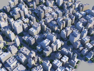 City district Low-poly 3D model
