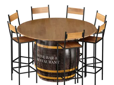 Barrel table with bar stools for bar restaurant cafe 3D model