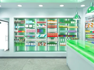  Pharmacy Store Green Interior with Filling 