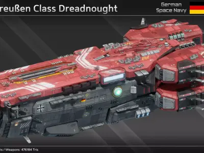 GSN Preussen Class Dreadnought Low-poly 3D model