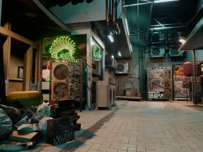 Cyberpunk Underground Bazaar Low-poly 3D model