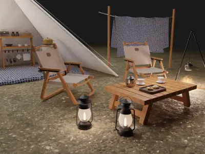 Tent camp outdoor campsite 3D model