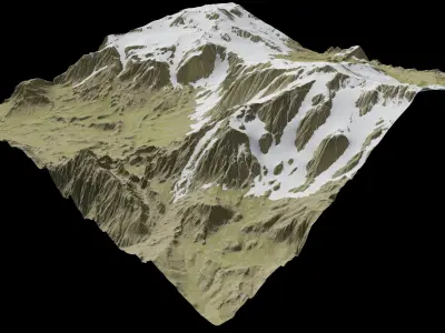 snowy mountains with steep slopes Low-poly 3D model