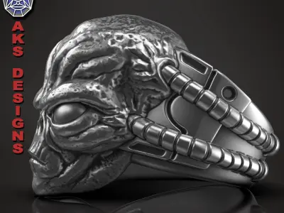  skull Ring jewelry Alien v1 3D print model
