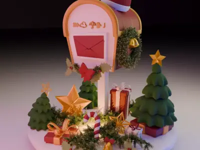 Stylized Christmas Mailbox Scene 3D model