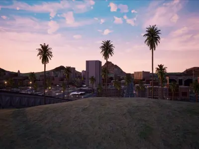 ModularCity sunset city - skyscrapers and palm trees Low-poly 3D model