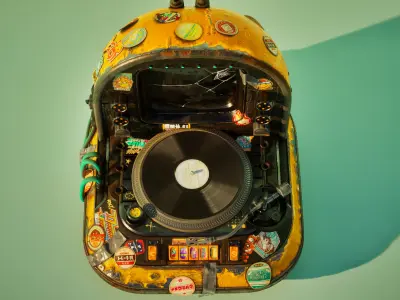 Cyberpunk Game Ready Retro-Scifi Vinyl Player 3D model