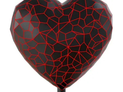 Cracked figurine of a black heart with red veins 3D model