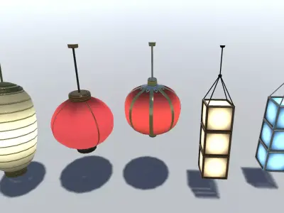 Chinese Lantern Set Low-poly 3D model