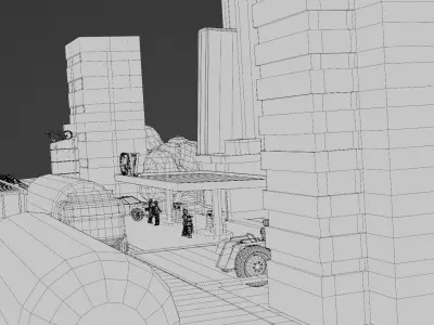 lowpoly town with vehicles  3D model