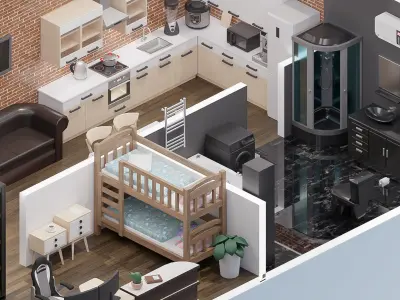 Room 34 Low-poly 3D model