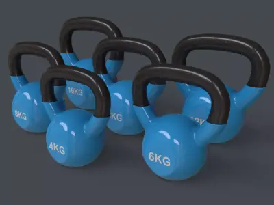 PBR 4-16KG Kettlebell V1 - Blue Light Low-poly 3D model
