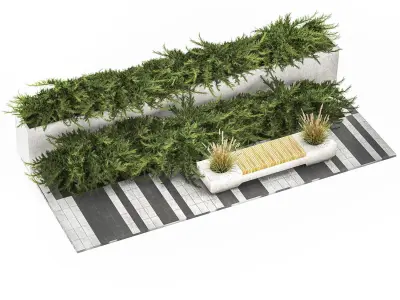 Cypress And Juniper With A Bench For An Park 1167 3D model