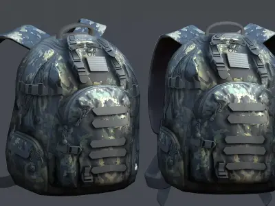 Backpack military combat Black baggage Low-poly 3D model 3
