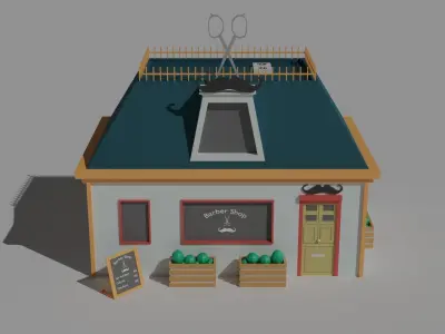 Low Poly Barber Shop Low-poly 3D model