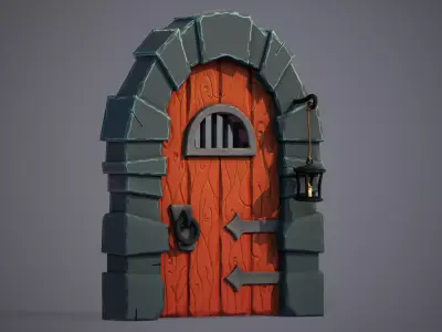 Stylized Medieval Door Low-poly 3D model