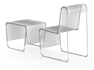 Black Wire Chair with Footrest 3D model