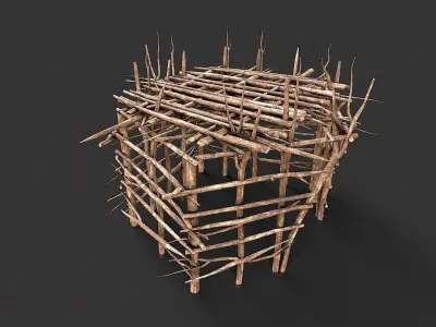 Primitive Wood Stick Jungle Shelter 11 Low-poly 3D model