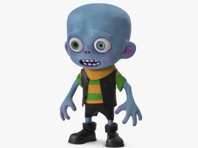  Cartoon Zombie Blue in a Black Costume 