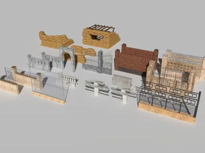 fences wooden structure made of sandbags 3D model