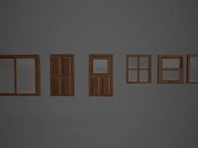 Simple Doors and Windows Low-poly 3D model
