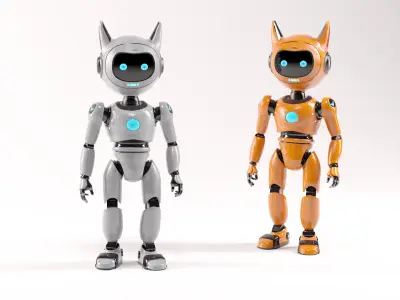 Cute Cat-Eared Sci-Fi Robot Low-poly 3D model