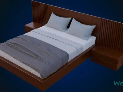 Bed Frame and Headboard Low-poly 3D model