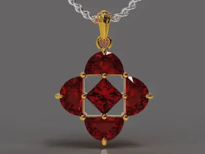 Prong set half moon and princess shape diamonds pendant 3D print model