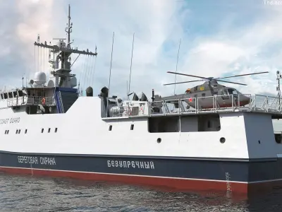  Russian Ship 22460 Okhotnik with Helicopter Rigged for Maya 