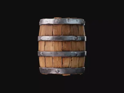 Stylized Wooden Barrel Low-poly 3D model