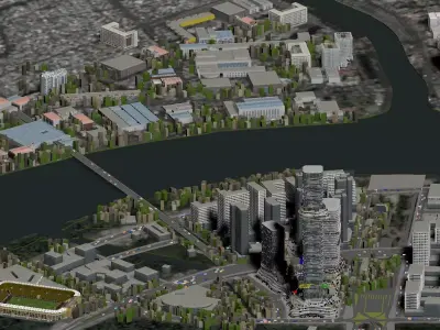 Organic Skyscraper Complex with Sky Gardens and Riverside City 3D model