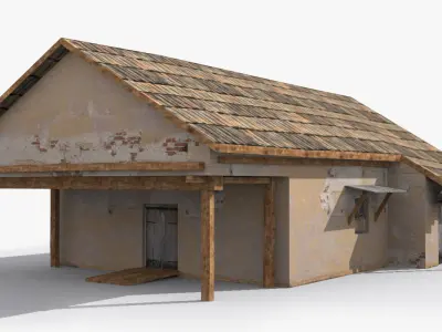 Slum v old building with tile roof Low-poly 3D model