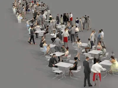 3D PEOPLE CROWDS- ULTIMATE SPEED  - CAFETERIA BENCHES - EXTERIOR Low-poly 3D model