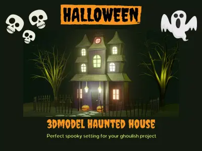 Halloween Haunted House Spooky Low Poly Model 3D model Low-poly 3D model