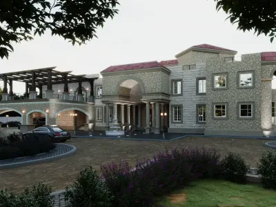 Daylight exterior villa scene 3D model
