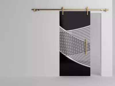 Glass Sliding Door Pulley Gold Low-poly 3D model