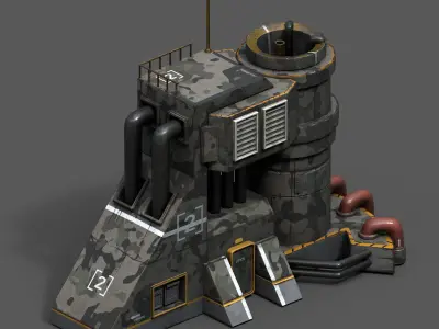 Scifi exterior futuristic space fantasy military skyscraper  Low-poly 3D model