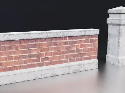 Brick and Concrete Garden Wall Set Low-poly 3D model