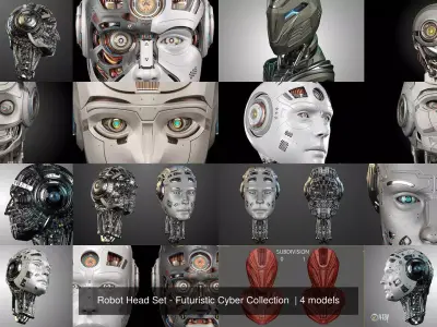 Robot Head Set - Futuristic Cyber Collection  3D Model Pack