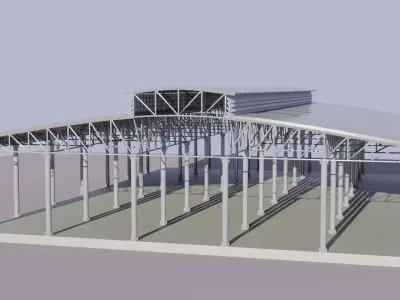 Warehouse 3D Model metal building with roof Low-poly 3D model