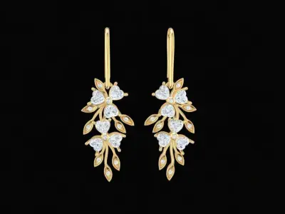 Elegant Leaf Drop Earrings with Diamond Accents Jewelry  1990 3D print model