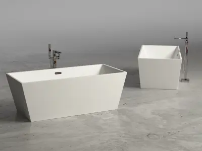 Freestanding square bathtub with floor-mounted tap 14 3D model