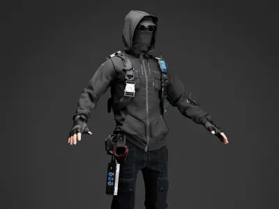  Cyberpunk Hacker Game Ready Character Model  Low-poly 3D model