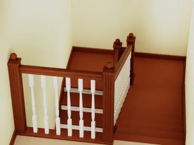 Ladder staircase with wooden treads and railings 3D model