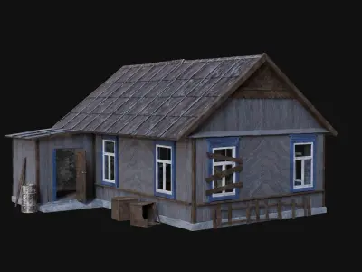 SOVIET RUSSIAN EUROPEAN HOUSES BUILDING HUT WOODEN OLD RUINED Low-poly 3D model