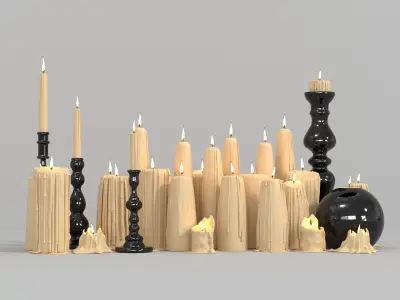 Beige Melted Floor Candles for Fireplace 3D model