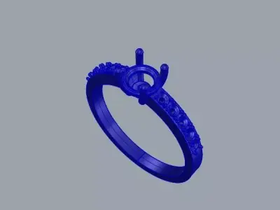 Classic Solitaire Diamond Ring with Pave Band - STL Set 3D print model